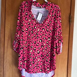 HEIMISH USA Pink 3/4 Sleeve High Low Tunic
